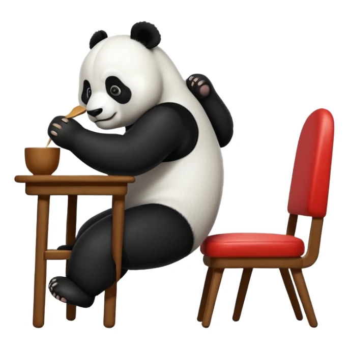 big determined panda pushing down on dining chair, exaggerated effort, minimal style, transparent background sticker