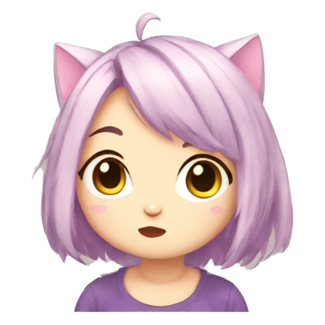 chibby anime cat girl thinking sticker