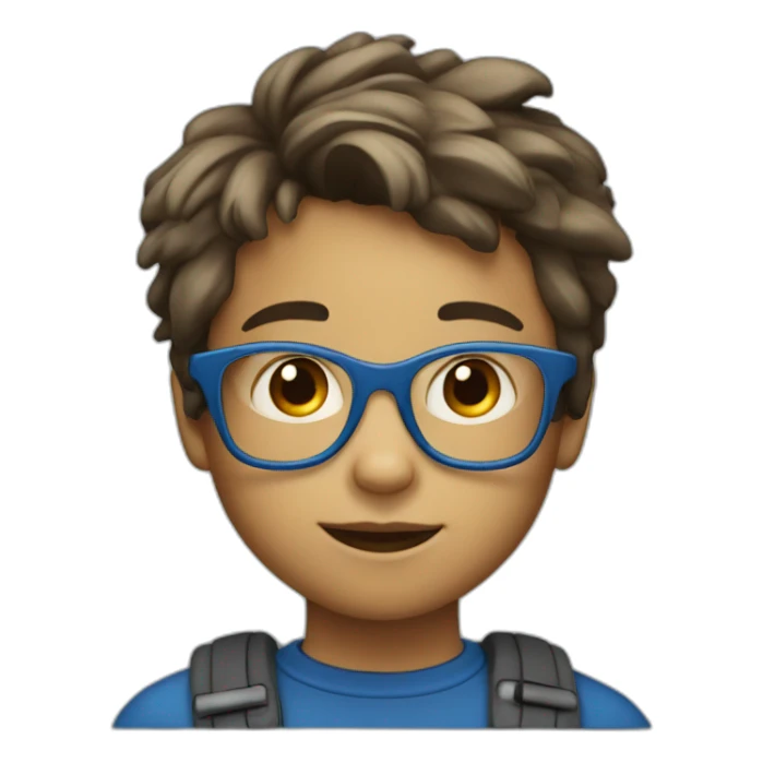 A kid 7 years old caucassisn, with blue Glasses sticker