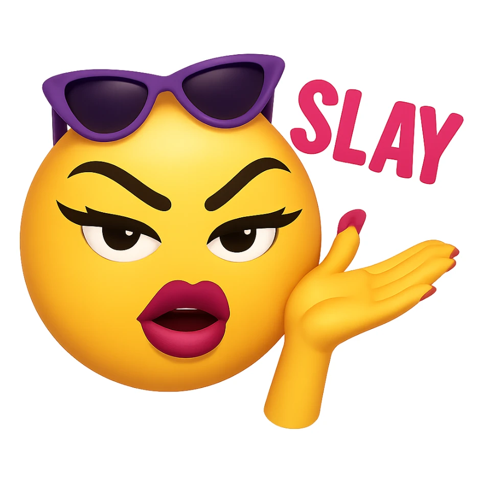 slay emoji, trendy and fierce, no background sticker