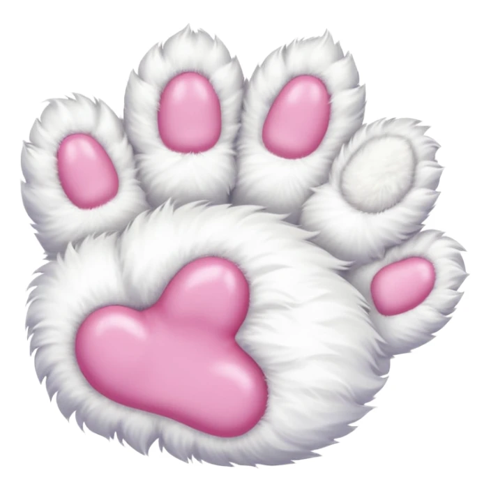 white fluffy paw, view from the top, cute, paw only, cat sticker