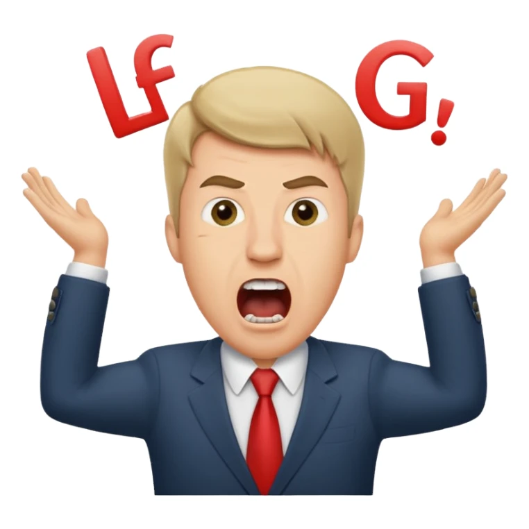 Crazy business guy screaming with the letters "LFG" exactly as quoted above his head sticker