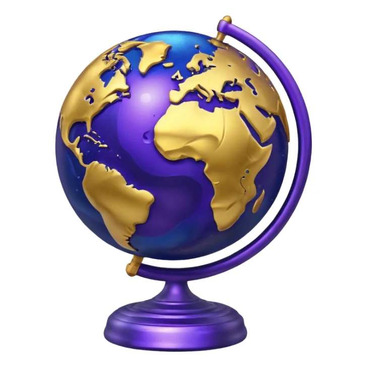 Mercury emoji, metallic globe, swirling deep blue, gold, and purple highlights, rough surface details sticker