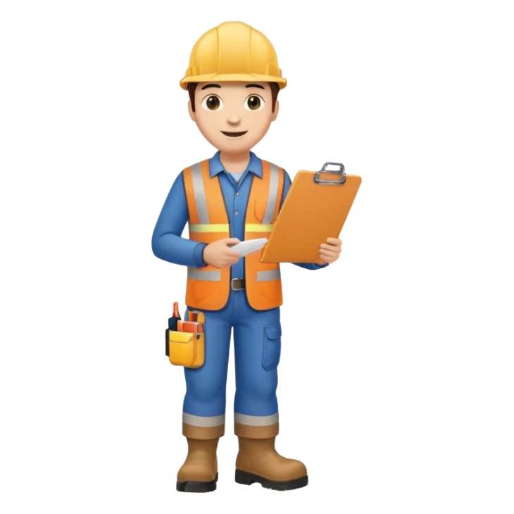 engineer standing with safety boots, holding a clipboard in one hand sticker