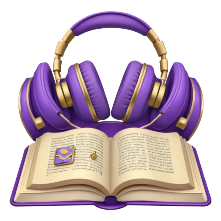 purple open storybook with purple headphones on top sticker