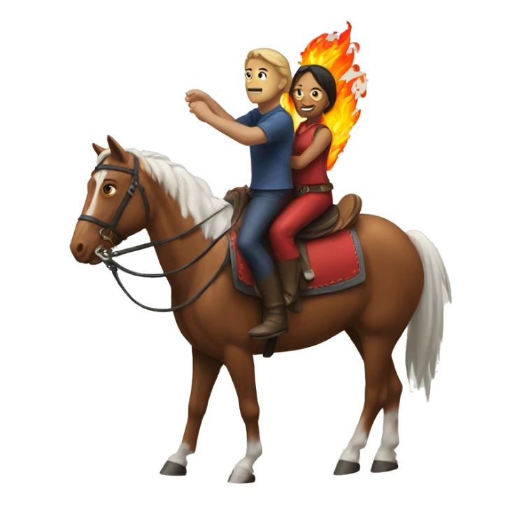 Two persona riding a horse and Fire chivken next to them sticker
