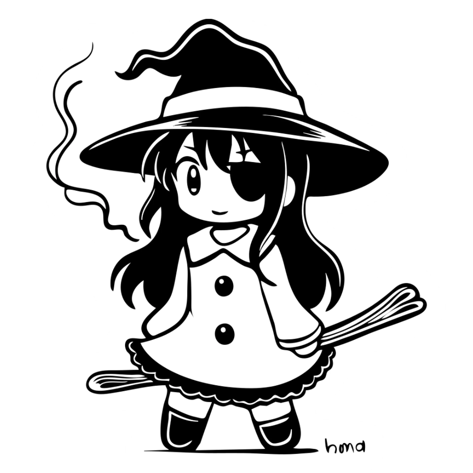 Anime witch girl Megumin from Konosuba with witch hat and eye patch smoking a joint sticker