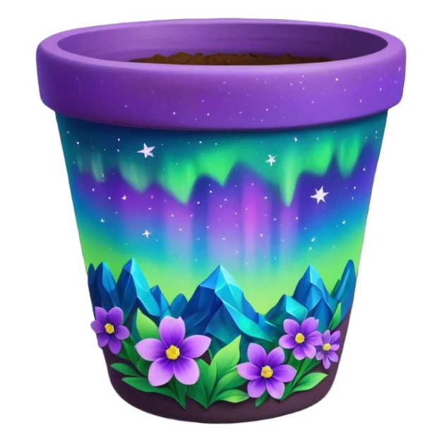 aurora borealis Painted flower clay pot of aurora borealis Colored Petalled Flowers, sticker