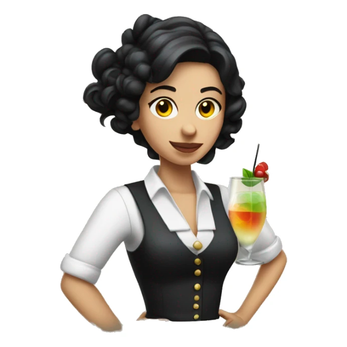 white barmaid dark hair shaking a cocktail sticker