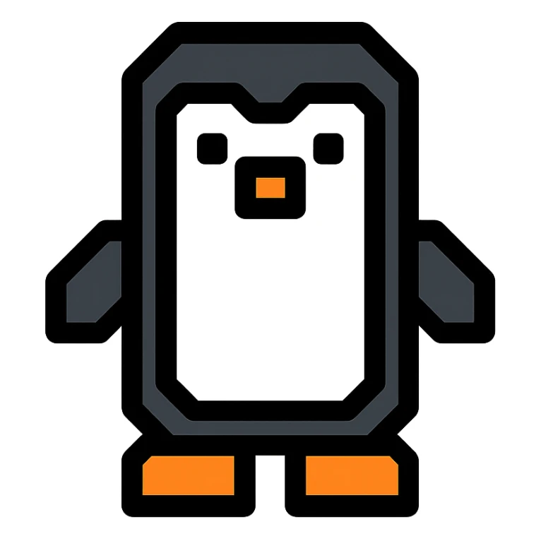 color outline icon of a penguin with 8-bit pixel art feel sticker