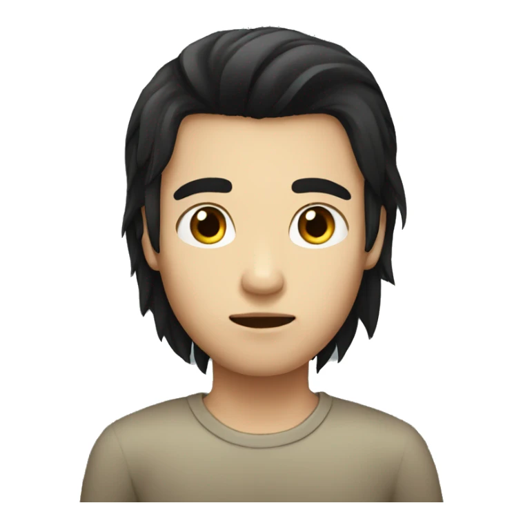 Long black hair boy serious face sticker