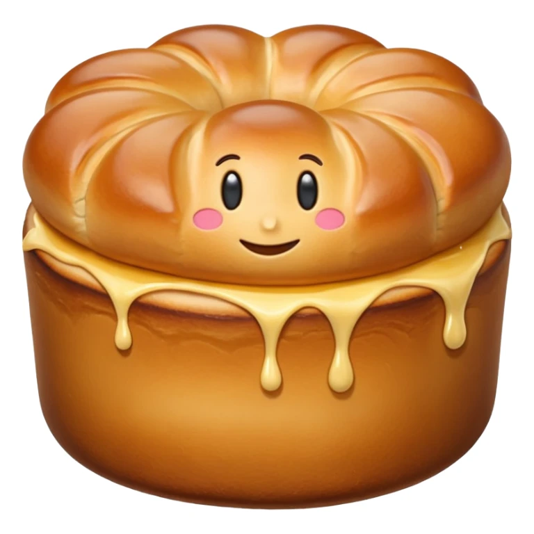 small round brioche à tête, golden-brown, shiny crust, light airy texture, surface ripples, buttery, soft lighting, subtle shadows, no plate, no knife, no faces, transparent background, emoji scale sticker