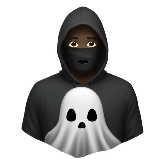 Man with black hoodie and a ghost face mask sticker
