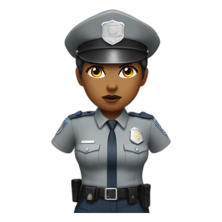 angry black police woman in light gray uniform sticker
