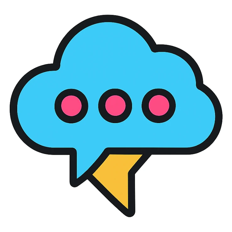 colorful cloud-shaped speech bubble with three dots in the center symbolizing writing, representing a post caption as a comment sticker