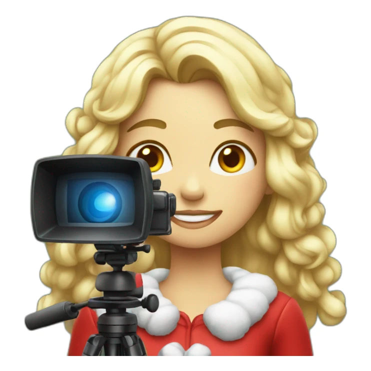 Christmas girl in front of videocamera sticker