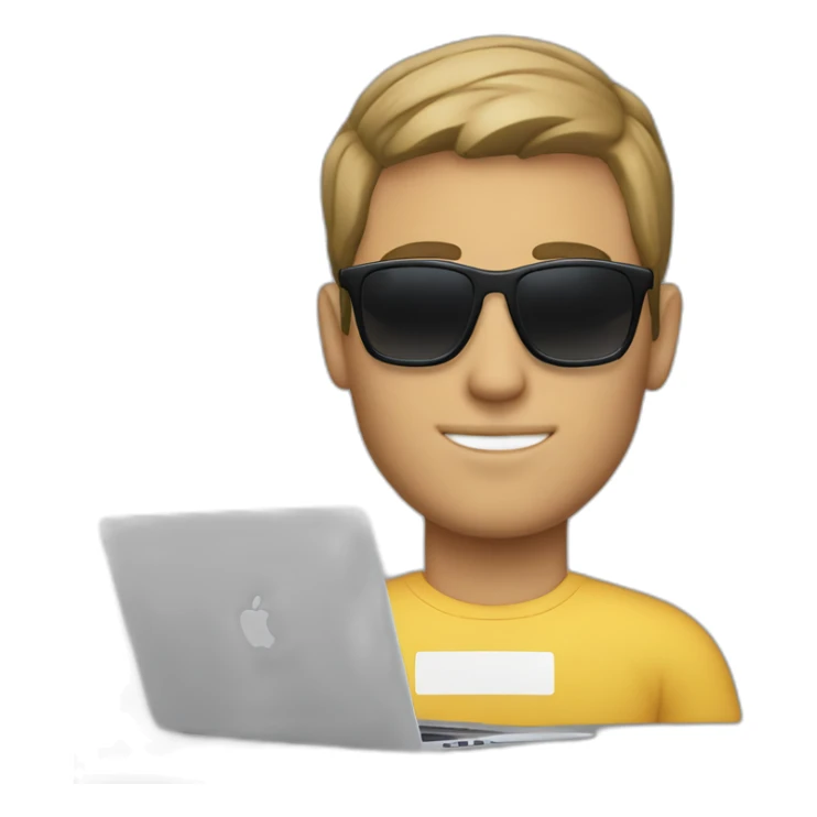 a white man with sunglasses typing in macbook pro 14 inch sticker