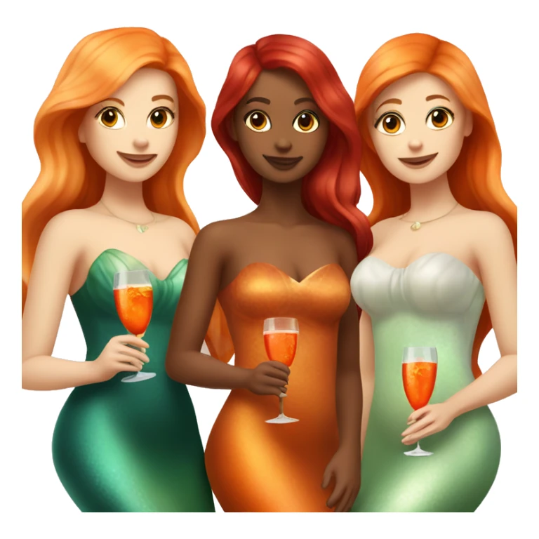 Three beautiful mermaids (one blond, one brown and one red hair) drinking aperol sticker