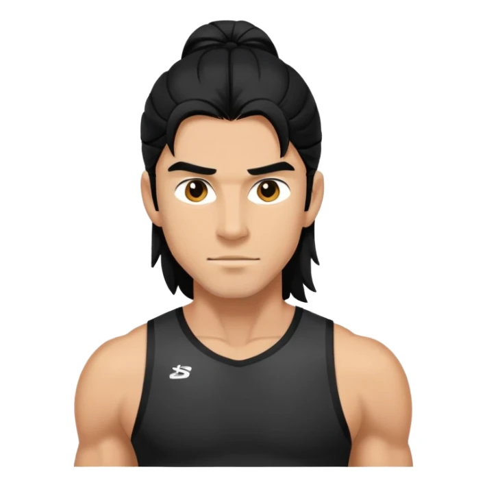 Athletic-looking guy in black sports clothes, long hair. sticker