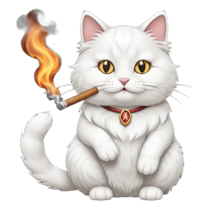fluffy white cat smoking a cigar sticker