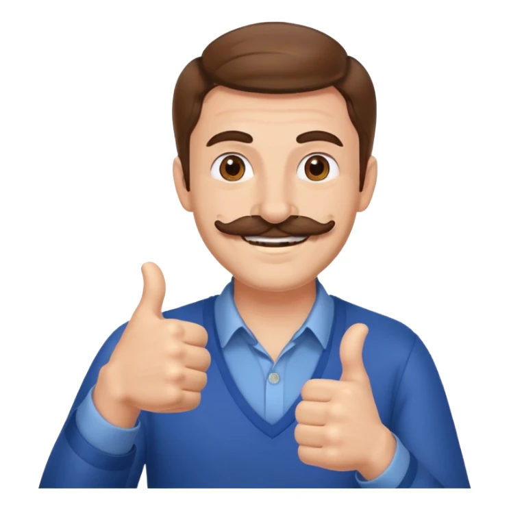 Guy giving two thumbs up while smiling with brown hair and mustache  sticker
