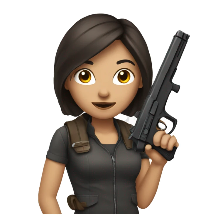 brunette holding a gun  sticker