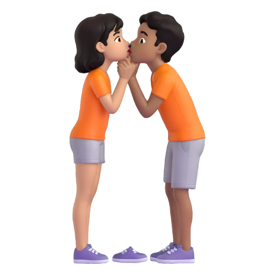 Black haired brown skinned boy kissing a black haired light skinned girl sticker