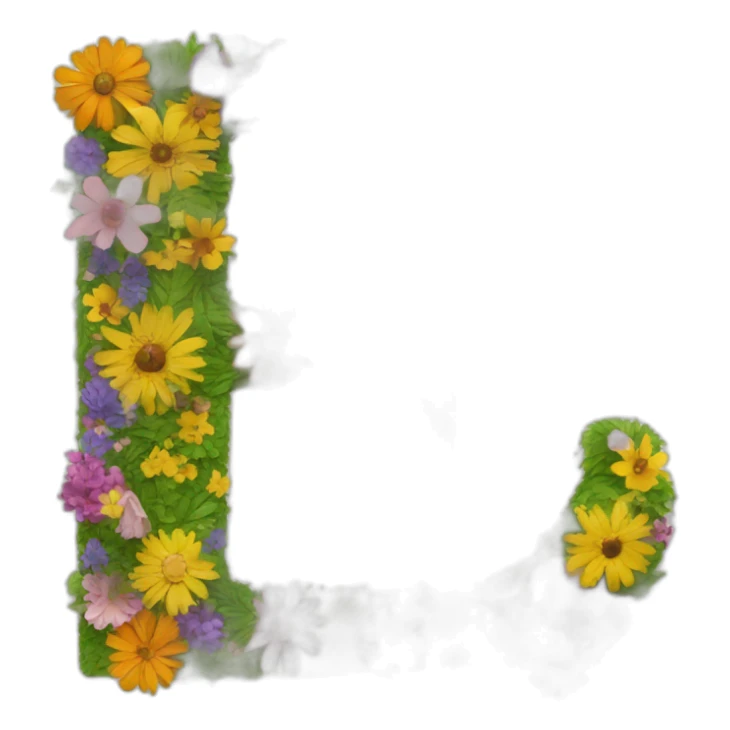Letter E made of flowers around sticker