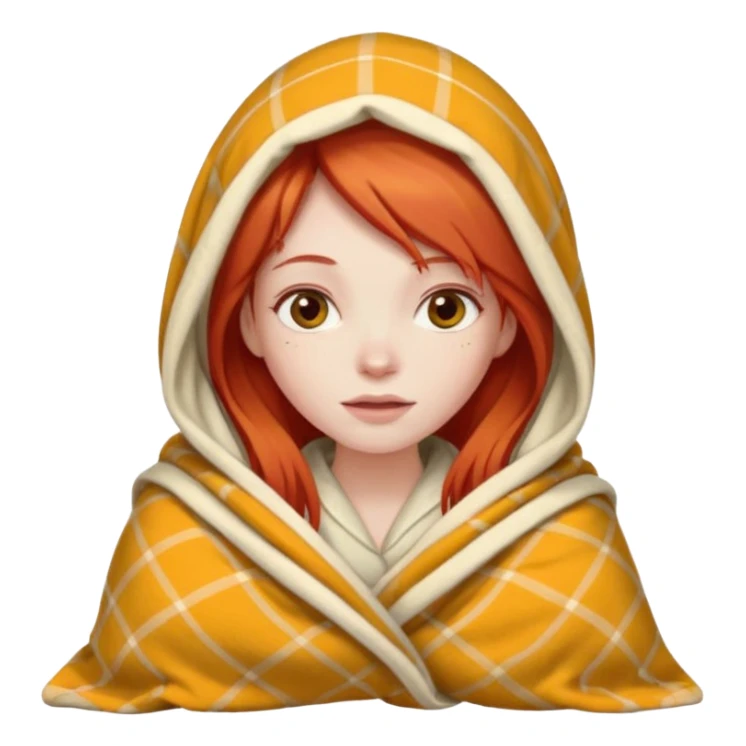 A red hair girl with a blanket over her head sticker