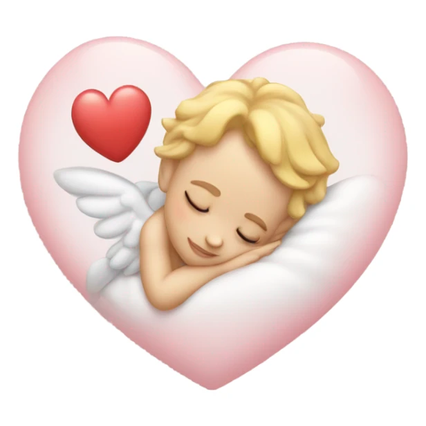 Realistic Photo of pale cupid asleep on a heart sticker