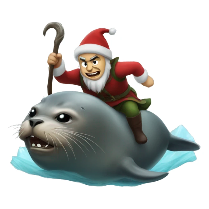 Angry elf riding a seal  sticker