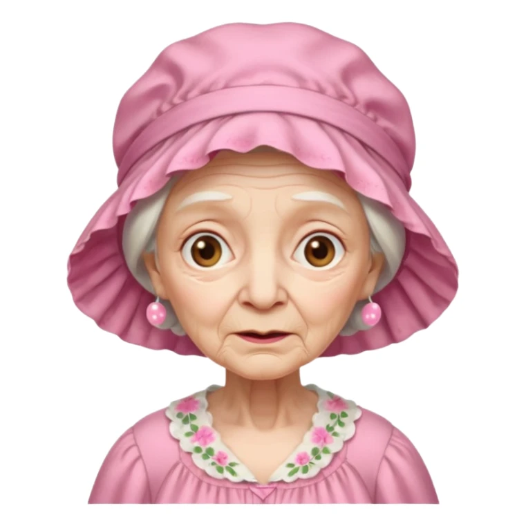 sick old woman with pink night gown, pink bonnet on her head sticker