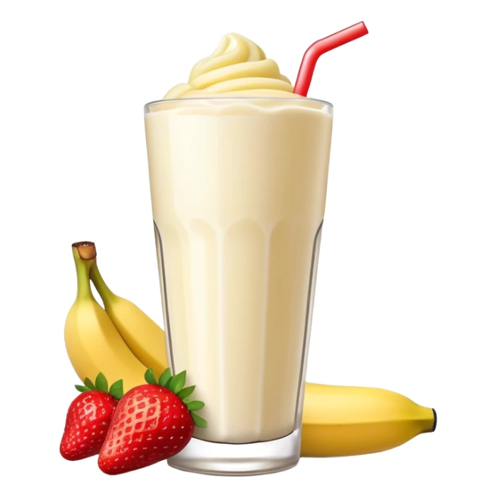 protein shake with banana and strawberries around sticker