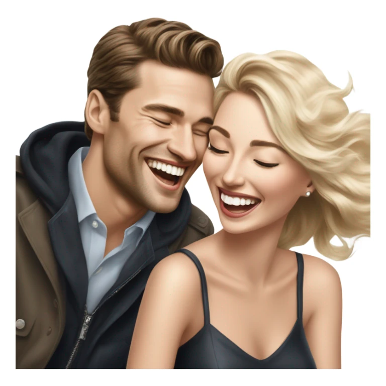 Hyper Realistic beautiful dior model laughing with a handsome male model  sticker