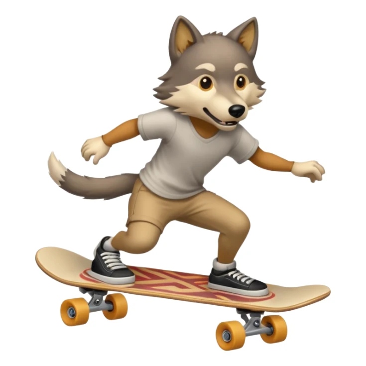A wolf prepares to perform a trick on a skateboard sticker