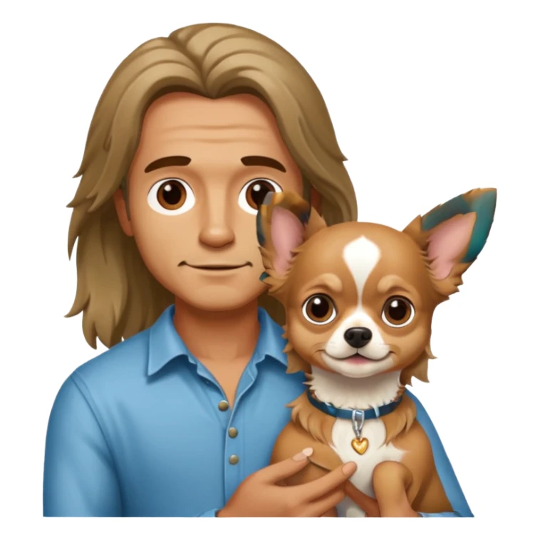 long harired man with dog chihuhaha sticker