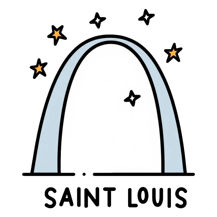 Saint Louis Gateway Arch with snowflakes falling around it and "ST. LOUIS" text sticker