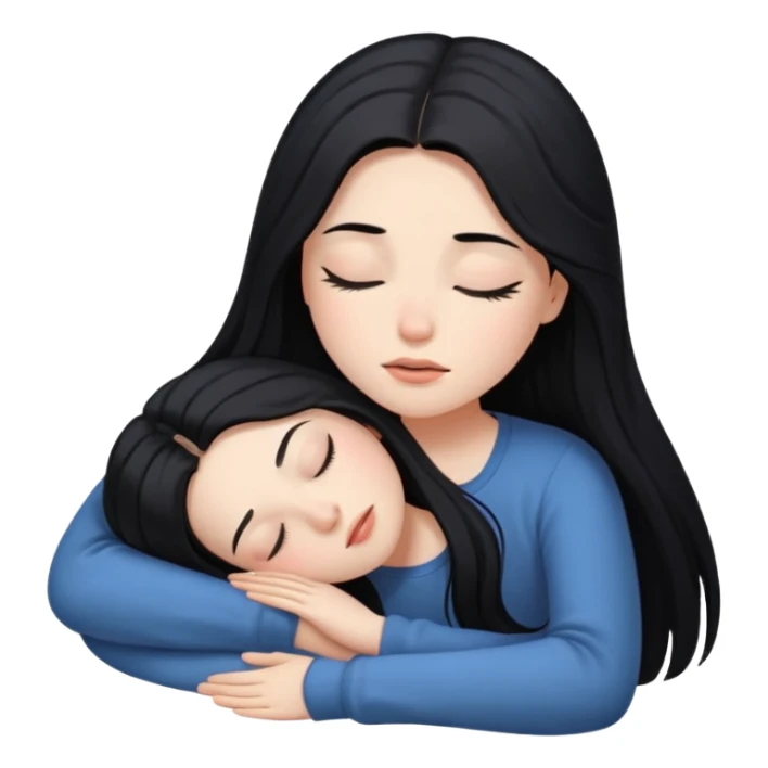 pale girl with long black hair dozing off sticker