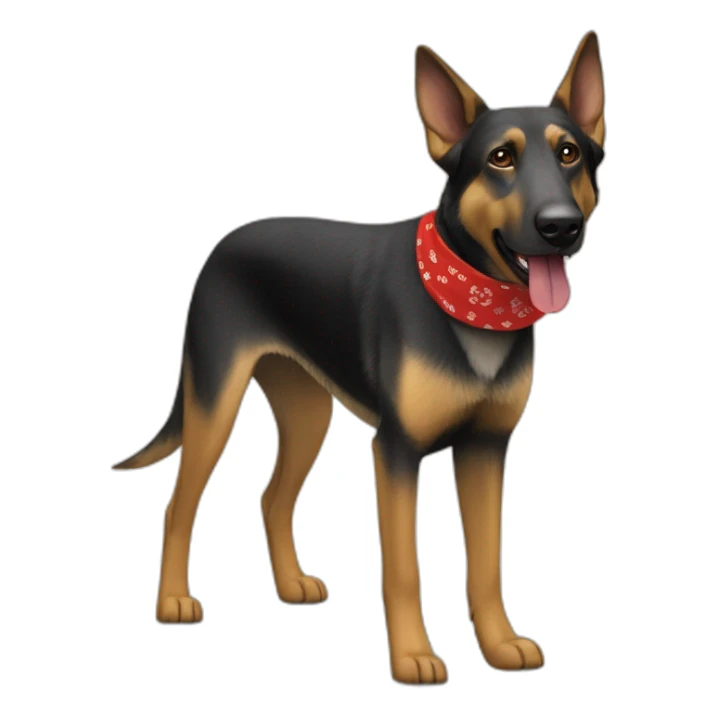 65% Coonhound 35% German Shepherd mix dog wearing small plain red bandana walking left sticker