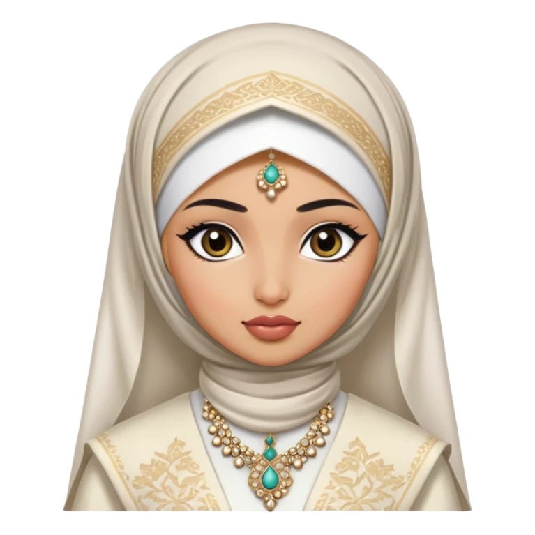 Central asian, pretty lips, central asian clothes, medium skin, hijab, jewelry, pretty bratz baddie, black eyeliner, bride sticker