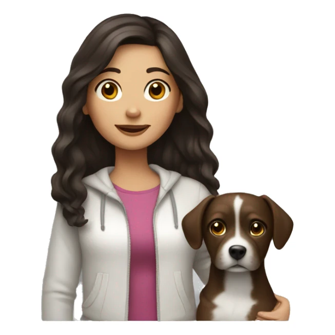 brunette girl with a dog sticker
