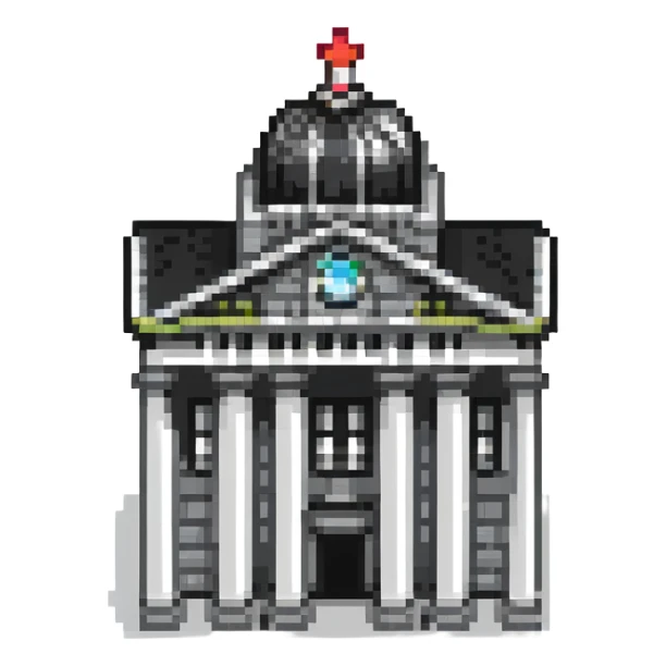 tiny simple city hall building icon with columns, modern colors, minimal details, small size sticker
