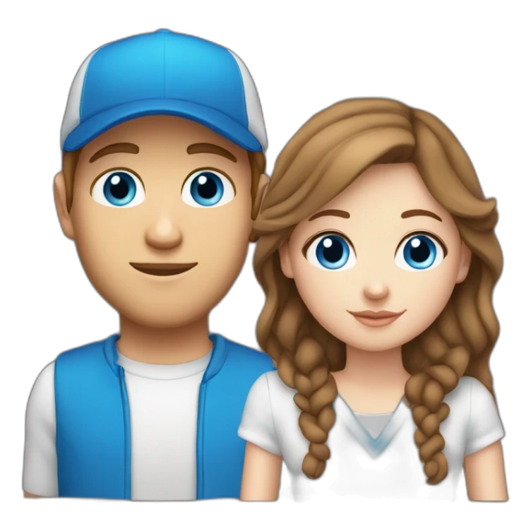 white girl brown hair blue eyes with white guy blue eyes on black cap sticker