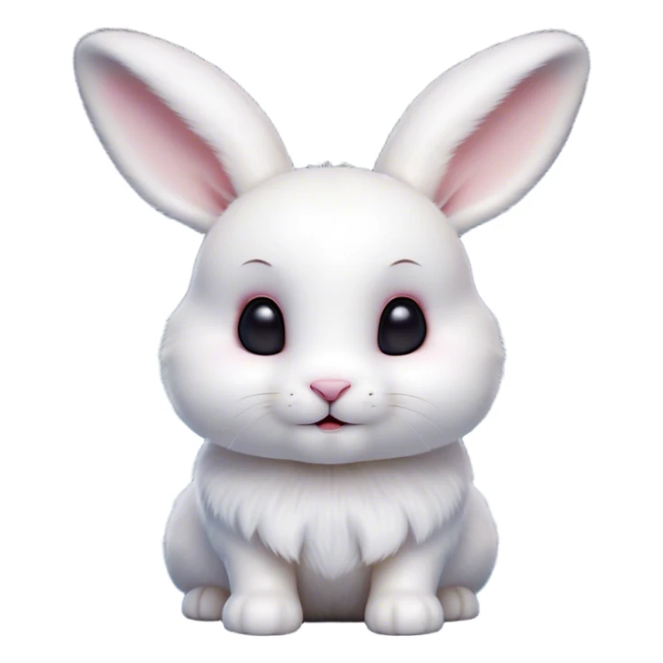 Cinematic Cute White Rabbit Portrait Emoji, Head tilted playfully and inquisitively, featuring a luxurious, silky white fur with soft, twitching ears, round, sparkling dark eyes filled with curiosity, Simplified yet irresistibly adorable features, highly detailed, glowing with a warm, friendly glow, high shine, affectionate and lively, stylized with a touch of whimsy, bright and endearing, soft glowing outline, capturing the essence of a mischievous yet loving bunny, so playful it feels like it could hop out of the screen and into your arms! sticker