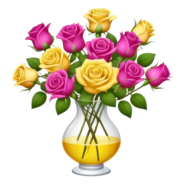 Fuschia and yellow bouquet of roses  in vase sticker