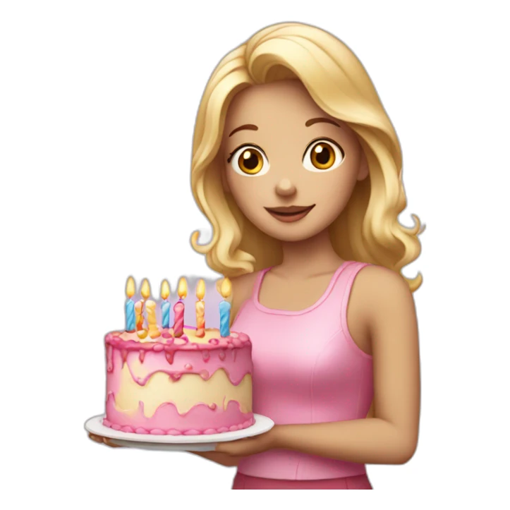 blonde girl with birthday cake sticker
