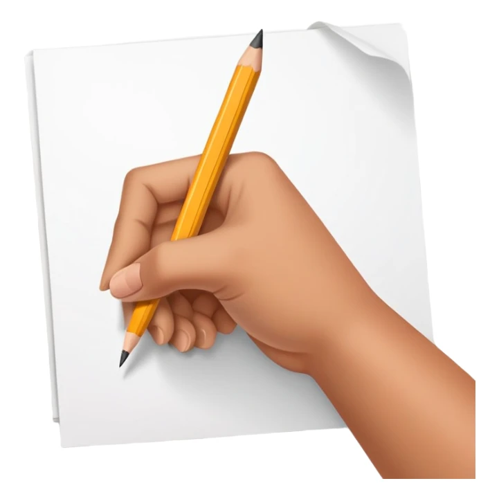 hands holding a pencil and writing on paper, simple and friendly sticker