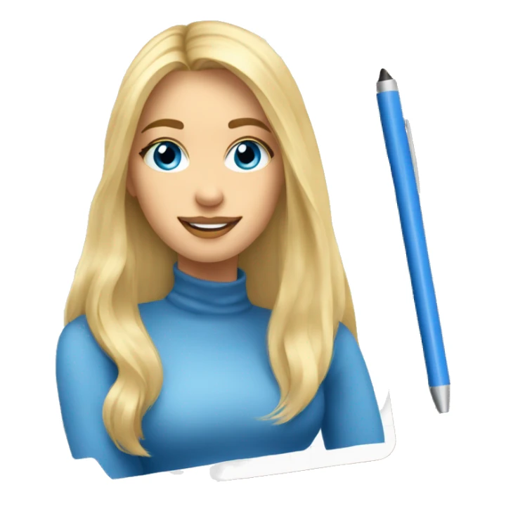 Long blonde hair, blue eyed woman sketching on a notepad  sticker