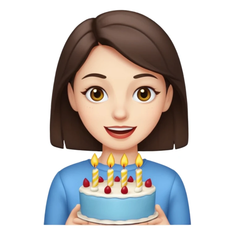 Brunette winking one eye and holding birthday cake sticker
