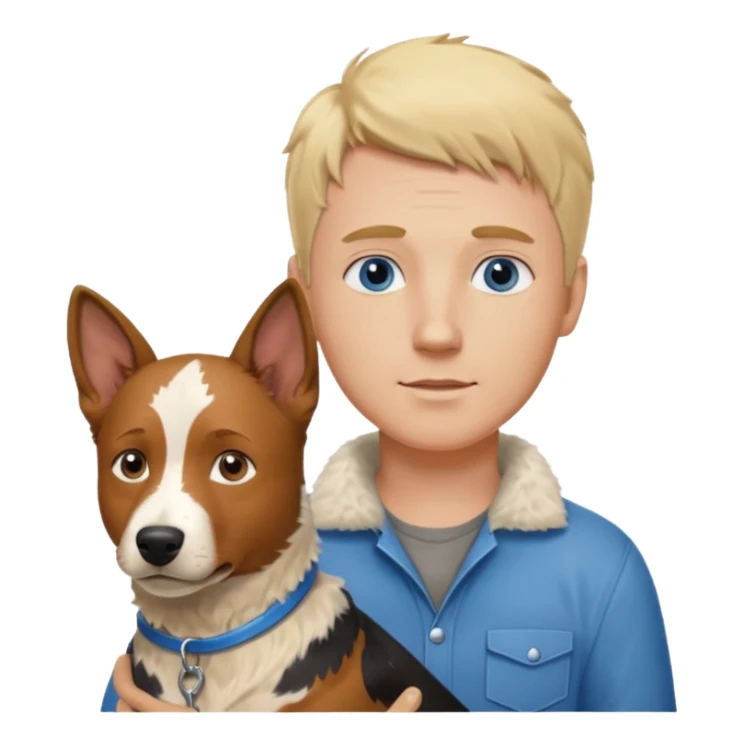 Blonde hair blue eye man with cattle dog sticker